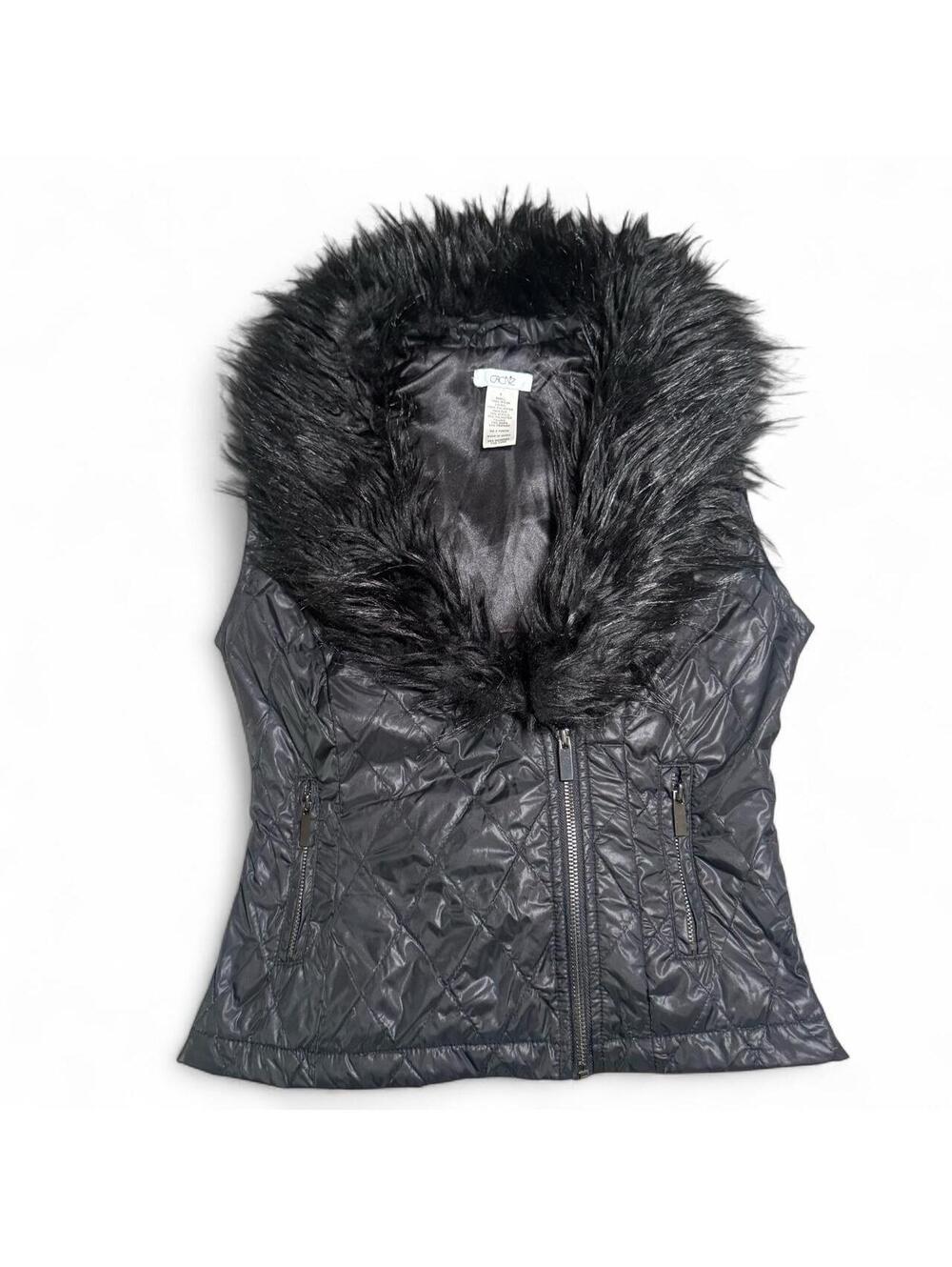 Cache black quilted faux fur trim puffer vest